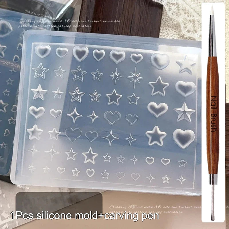 3D Silicone Flower Nail Carving Mold Acrylic Bowknot Floral Stamping Plate Nails Stencils Blossom DIY Clay Mold Nail Template
