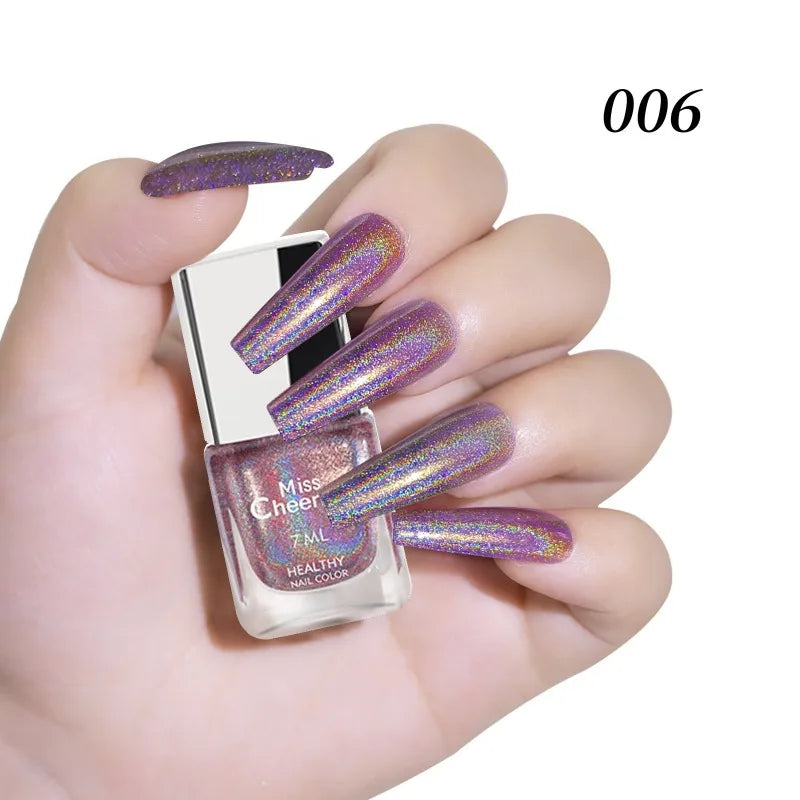 Rainbow Sparkle Holographic Nail Polish 7ml Multichrome Laser Glitter Nail Lacquer Quick-Dry Salon Professional Nail Art Polish