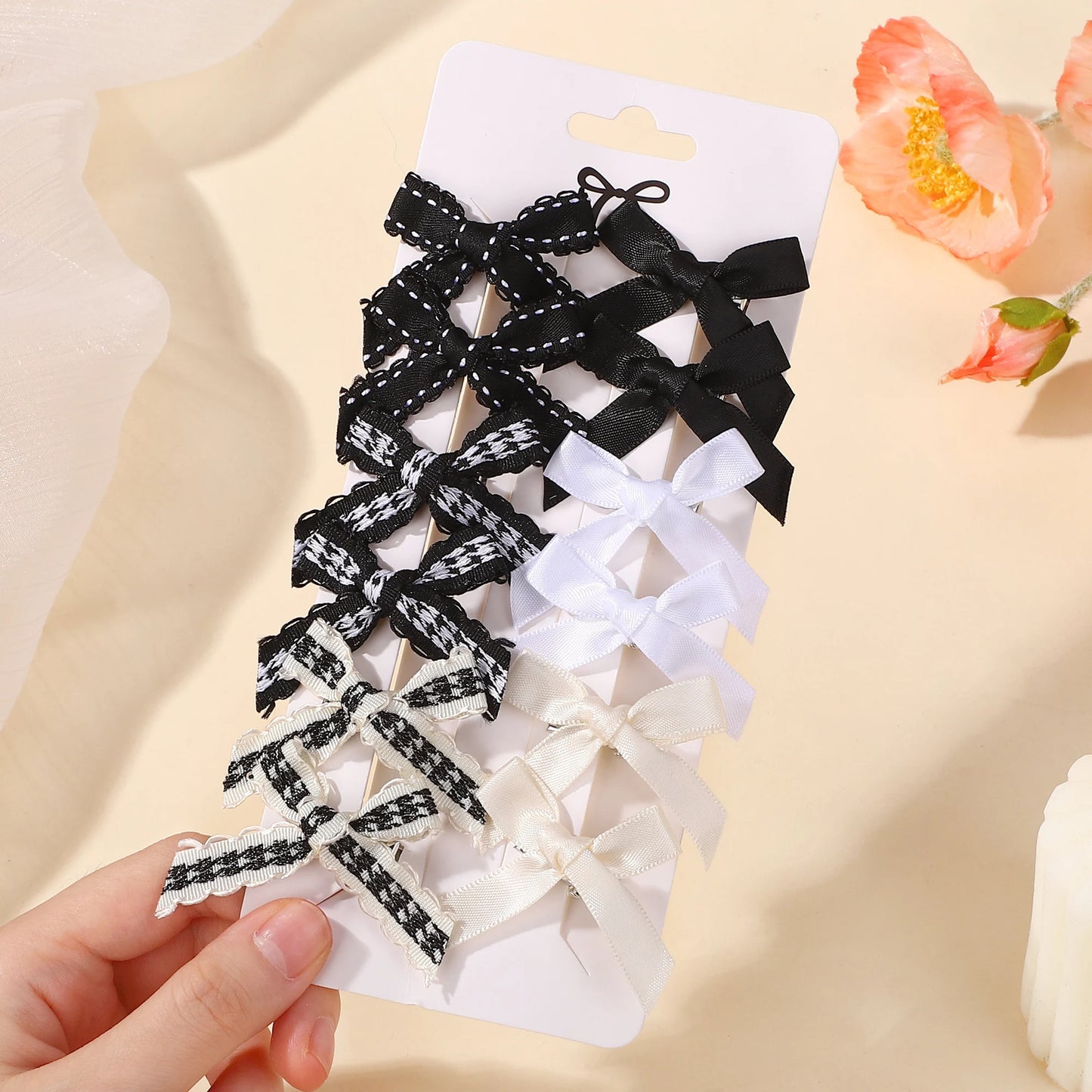 RAINBOW BOWS 10Pcs Kids Sweet Solid Color Mini Bows Hair Clip Baby Girls Ballet Style Ribbon Braided Hair Accessories Wholesale