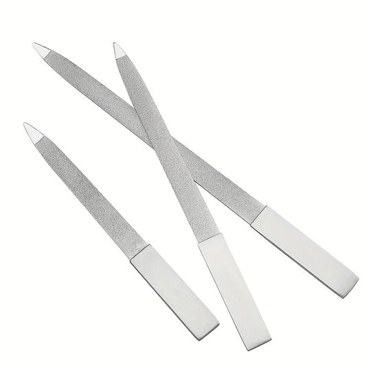 3Pcs Nail File Stainless Steel Double Side Nail File Buffer Metal File Fingernails Toenails Manicure Files for Salon and Home