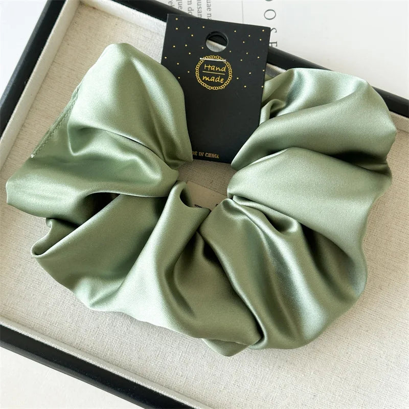 Satin Silk Like Hair Scrunchies Black Big Hair Ties For Girl Scrunchie Solid Color Hair Accessories Scrunch Headbands For Women