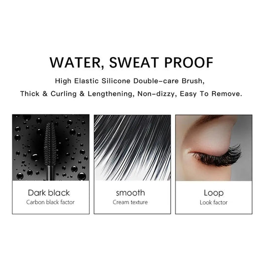 QIBEST 4D Silk Fiber Eyelash Mascara 2PCS Sets Waterproof Black Mascara Eyelash Extension Thick Lift Lengthening Lasting Makeup