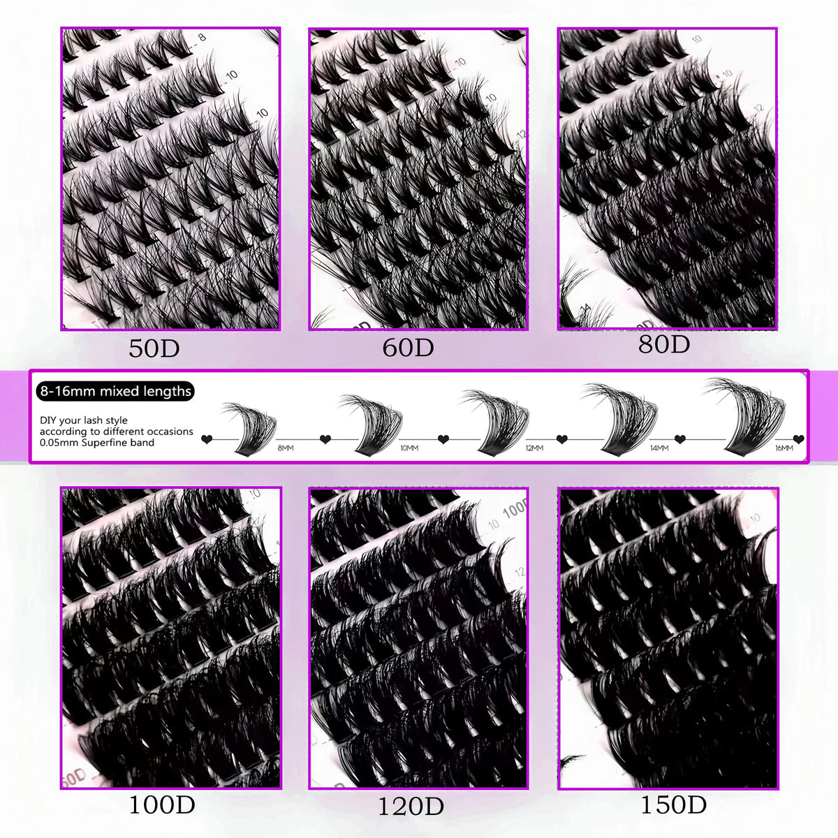 40D-150D Lashes Cluster DIY Lash Extension Mixed Tray Clusters Eyelashes Fluffy Volume Individual Lashes Cat Eye Lash Extension