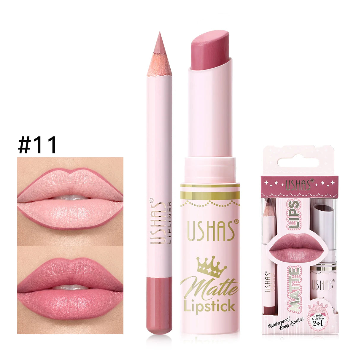 USHAS 2 In 1 Lipstick&Lip Liner Set, 18 Color Matte Nude Color Lipstick, Moisturizing and Long-Lasting, Perfect Lip Cosmetic