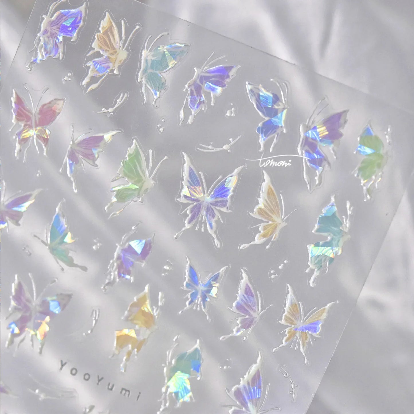 Shiny Jelly Butterfly Charming Golden Gradient Bowknot 5D Self Adhesive Nail Art Sticker Flower Petal Rhinestone Manicure Decals