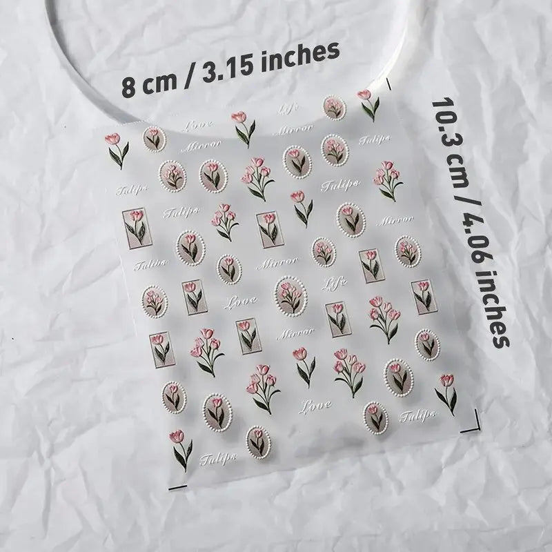 1piece 5Dcute tulip flower nail stickers high quality self-adhesive embossed nail art decals for girls summer decoration sticker
