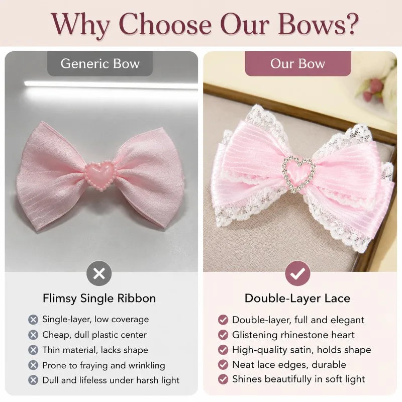 Lace Stripe Satin Bow Hair Clip Heart Rhinestone Barrettes Women Lolita Daily Wedding Party Hair Accessories Hair Clips ForWomen