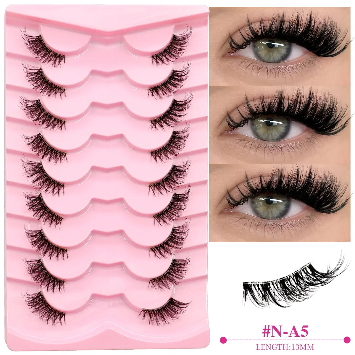 Veltrinay Natural Half Lashes Cat Eyelashes Soft Wispy with Clear Invisible Band Reusable Faux Mink Eyelashes Makeup