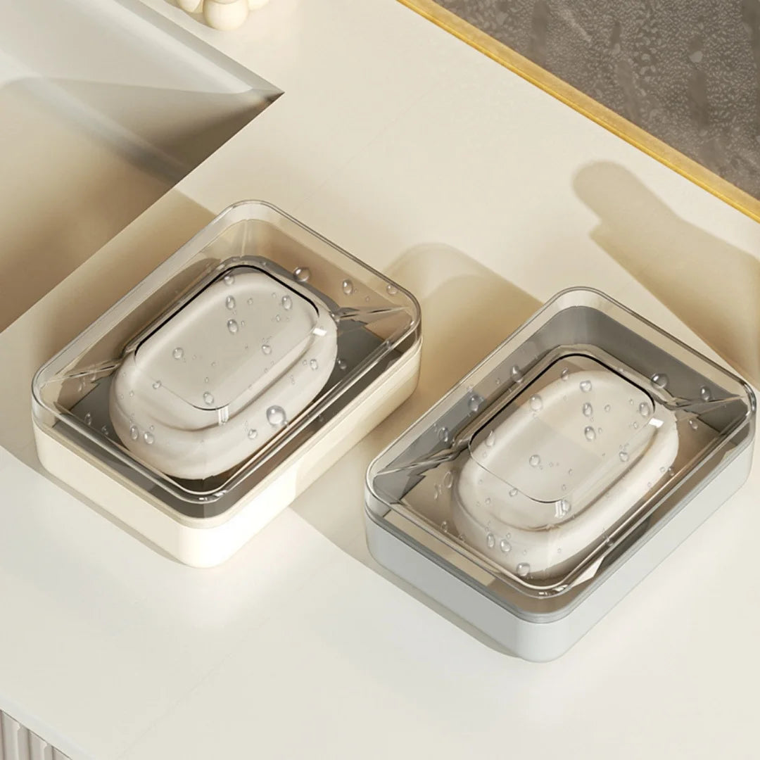 Soap Dish with Lid, Portable Travel Soap Box, Double Layer Drainable Soap Holder for Bathroom Shower Sink Countertop