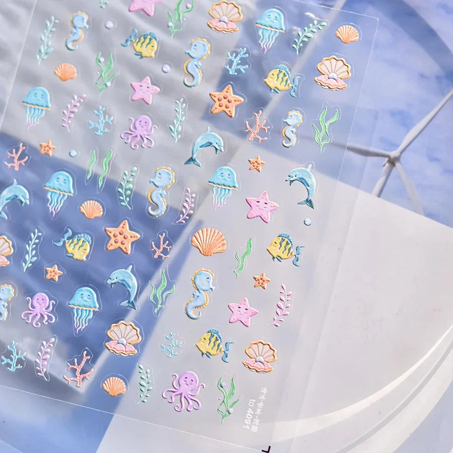 Magical Blow Bubbles Goldfish Bunny Rabbit Cat Kitten Shape Shiny Dreamy Bubbles 5D Nail Art Decorations Sticker Manicure Decal