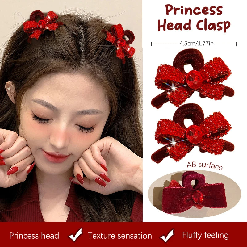 2Pcs Black Bow Small Hair Claw Women Girl Hair Grab Clip Side Clip Forehead Bangs Hair Styling Clip Sweet Headdress