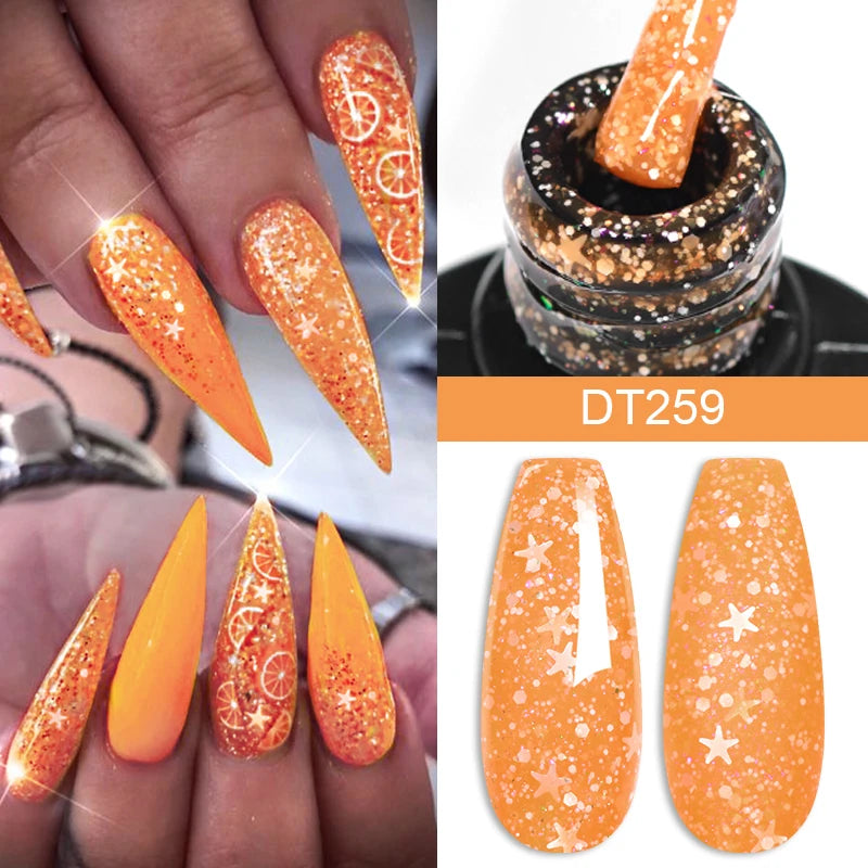 MEET ACROSS 7ml Glitter Gel Nail Polish Shiny Christmas Sequins Winter Color Semi Permanant Soak Off Nail Art Varnish Manicure