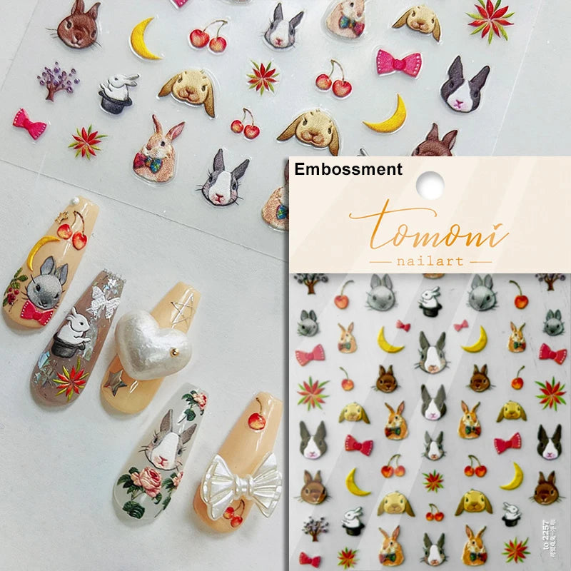 Lovely Cat Bunny Bowknot Poker Crown Lock Key Easter Eggs Love Cute Rabbit Mushroom Chick Flower Dog DIY Nail Art Stickers Decal