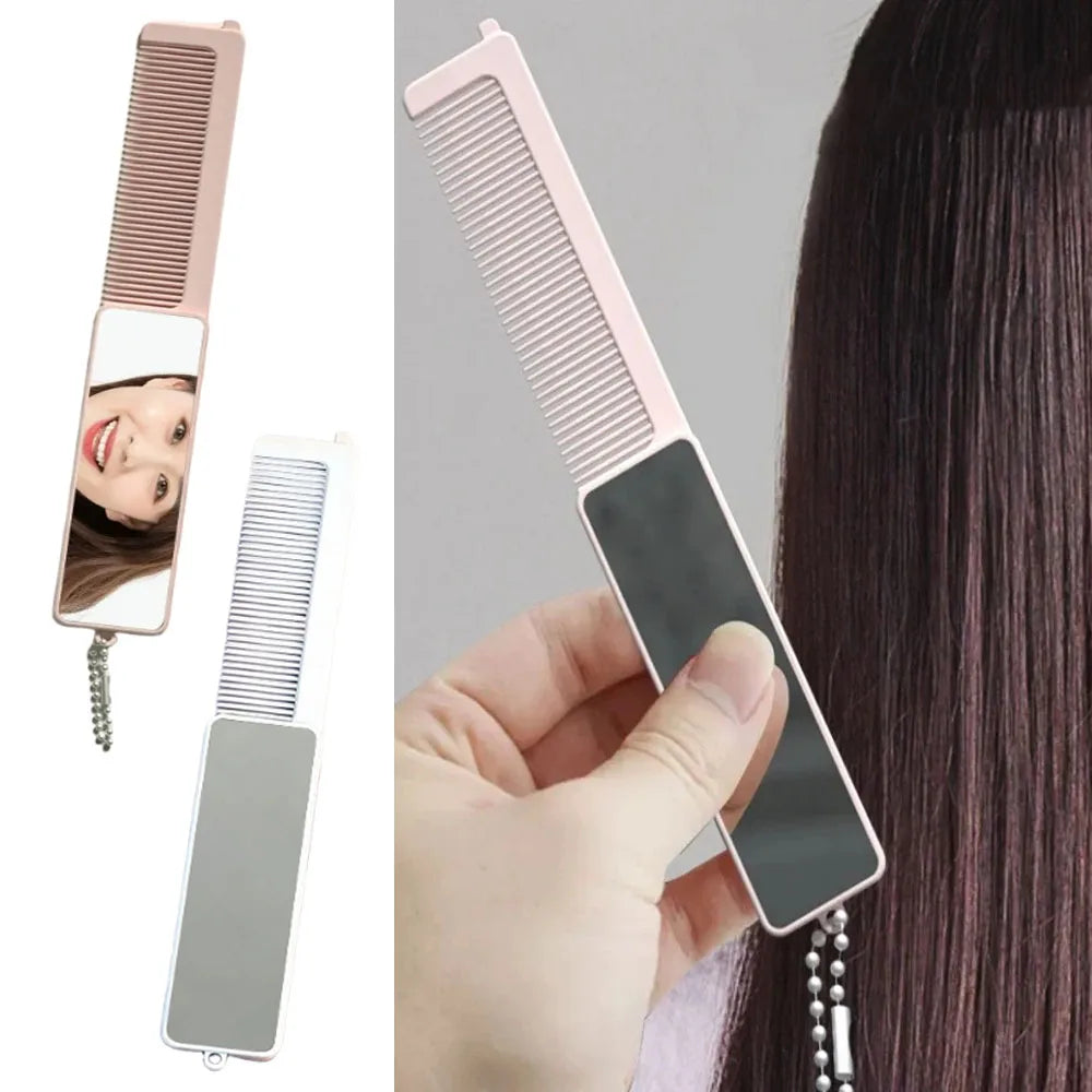 1pc Mini Folding Massage Comb Head Massager Anti-Static Portable Travel Hair Brush Girl Hair Combs with Mirror One Piece Combs