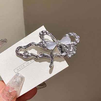 Y2K Irregular Liquid Metal Hairpin Butterfly Zircon Hair Clips Girl Fashion Silver Bang Clip For Women Hair Accessories