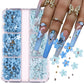 6Grid 3D Mixed Pink White Small Flower Nail Art Charms With Gold Silver Beads Kawaii Resin Fashion Cartoon Nail Decorations DIY