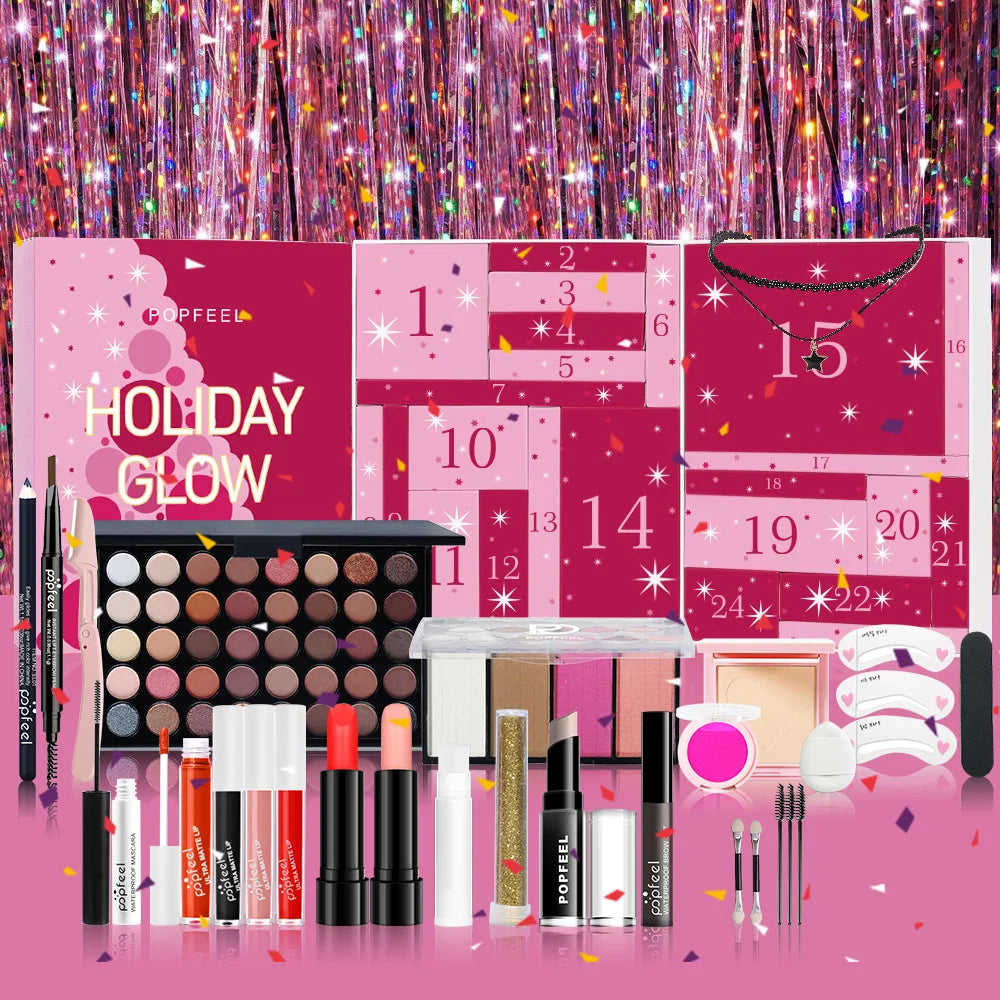 Christmas Countdown Makeup Set Lipstick Eye Shadow Cosmetics 24-Piece Holiday Beauty Advent Calendar Gift Box for Women Girls