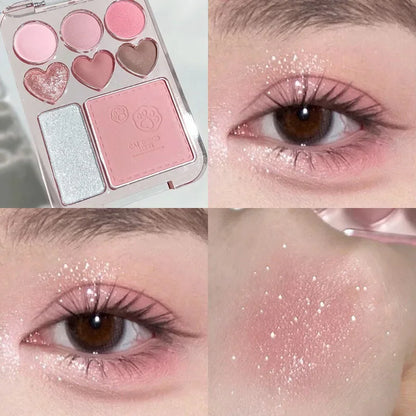 8-color Love Heart Eyeshadow Palette Pearly Glitter Shiny Highlighter Shadow Shimmer Gray Pink Blush Eyeshadow Brighten Make Up