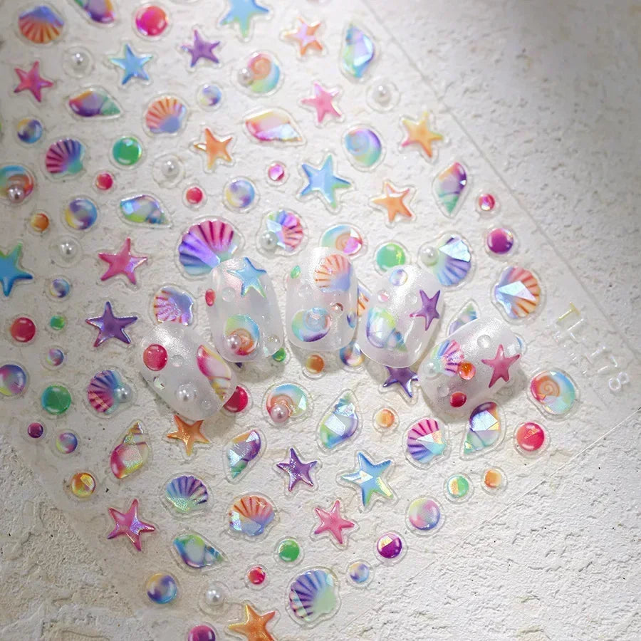 Magical Blow Bubbles Goldfish Bunny Rabbit Cat Kitten Shape Shiny Dreamy Bubbles 5D Nail Art Decorations Sticker Manicure Decal