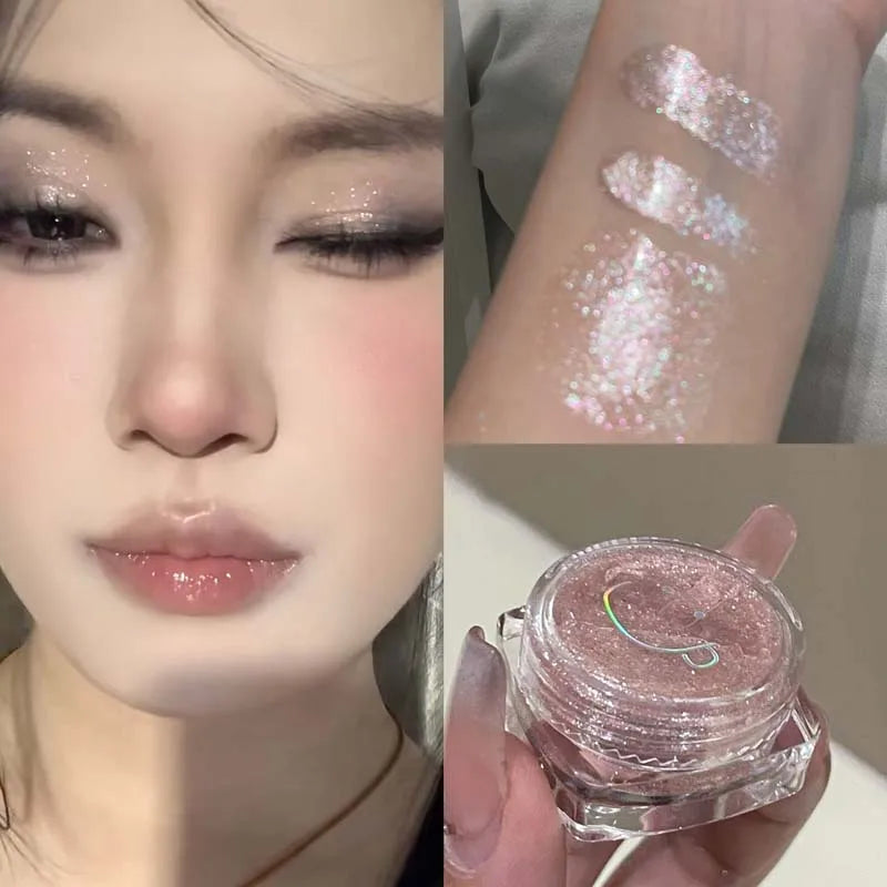 Sparkling Glitter Liquid Gel Eyeshadow Metallic Silver White Highlighter Sequins Eye Shadow Waterproof Shiny Silkworm Eye Makeup
