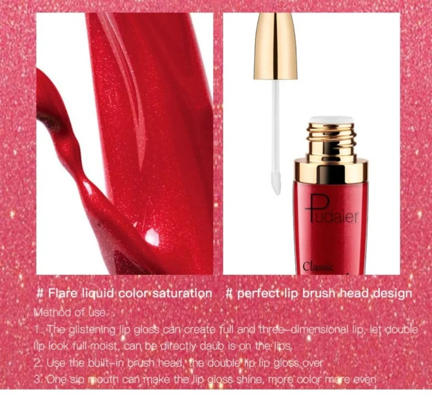 Pudaier Lipstick Glitter Lip Gloss Diamond Shimmer Pigment Metallic Glossy Lip Gloss Matte to Sparkling Lip Tint Liquid Lipstick