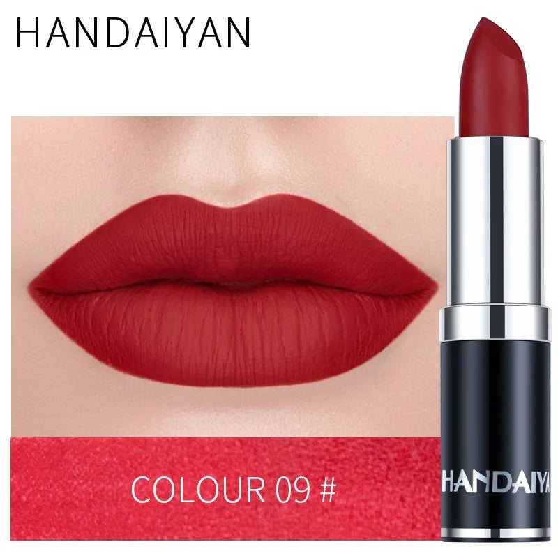 HANDAIYAN 12 Color Velvet Matte Lipstick Sexy Red Pink Lip Tint Non-stick Cup Lip Gloss Moisturizing High Pigment Lips Cosmetics