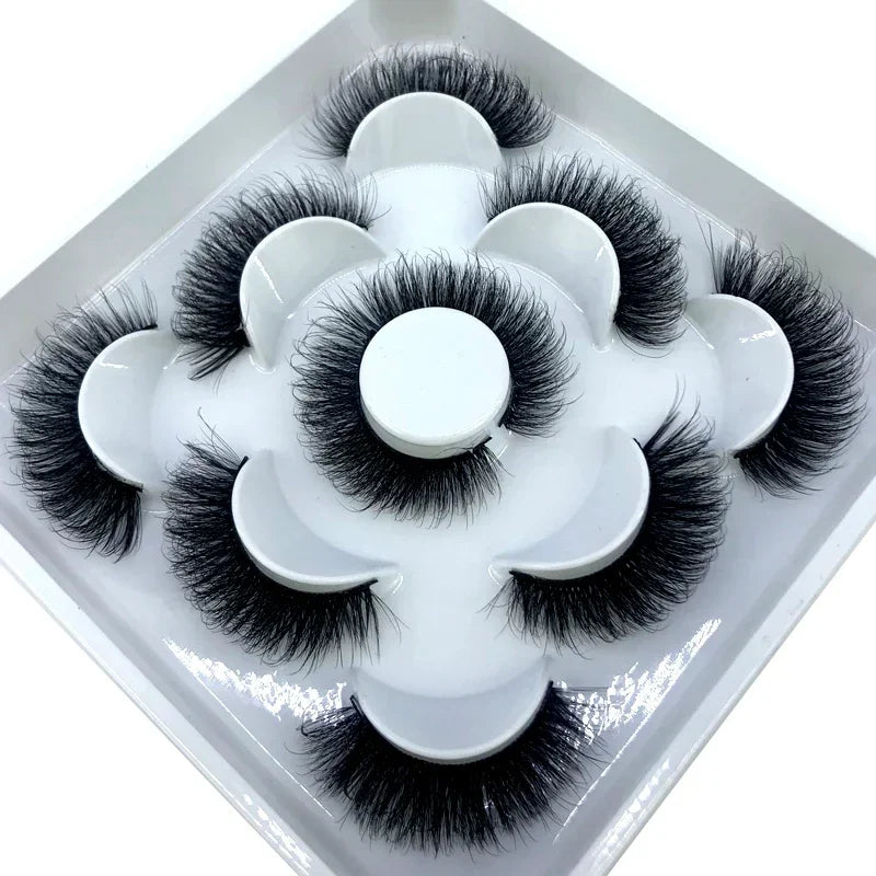 AMSDCN 5 Pairs 3d Mink Dramatic Volume Lashes Bulk Faux Thick Long Wispy Natural Mink Lashes Pack Short Wholesales Natural False