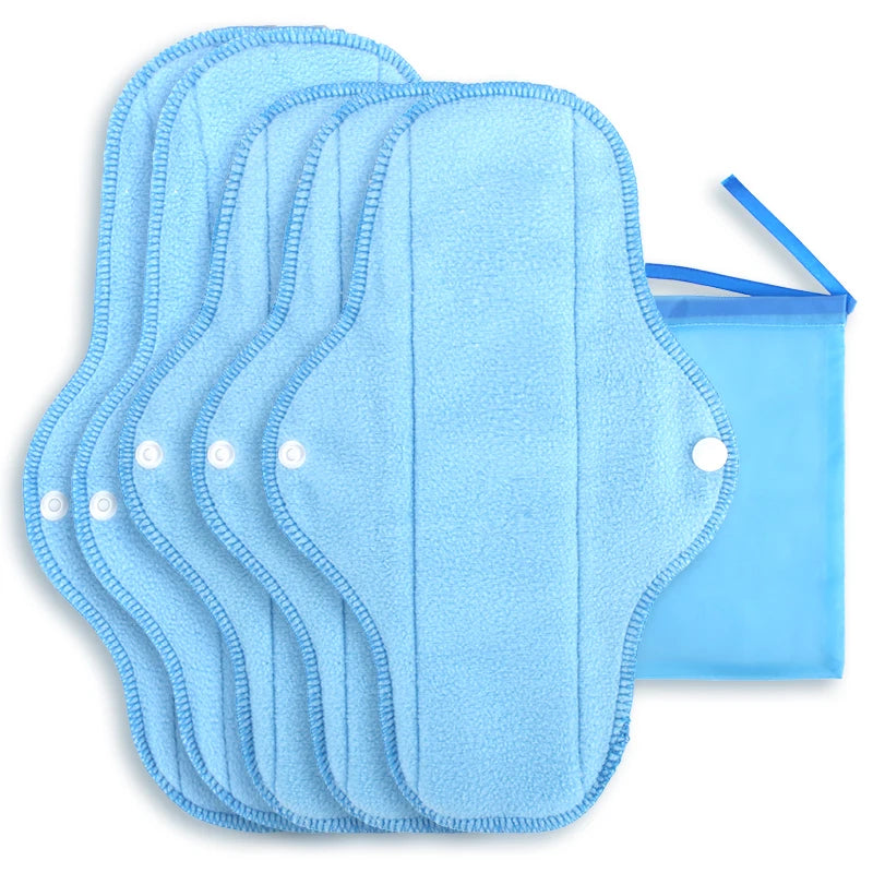 5pcs S/M Size Reusable Sanitary Pads Heavy Polar Fleece Towel Washable Panty Liner Mama Menstrual Pad with 1pc Wet Bag