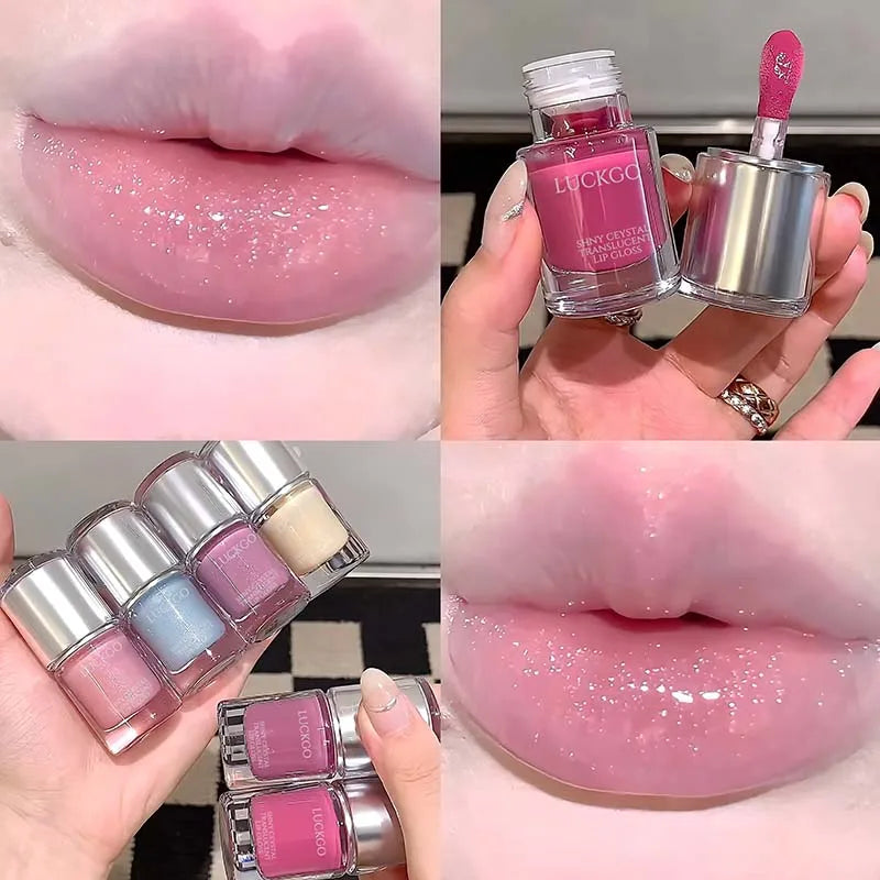 Shining Crystal Clear Lip Gloss Moisturizing Mirror Lip Glaze Long-Lasting Non-stick Cup Transparent Purple Water Light Lip Oil