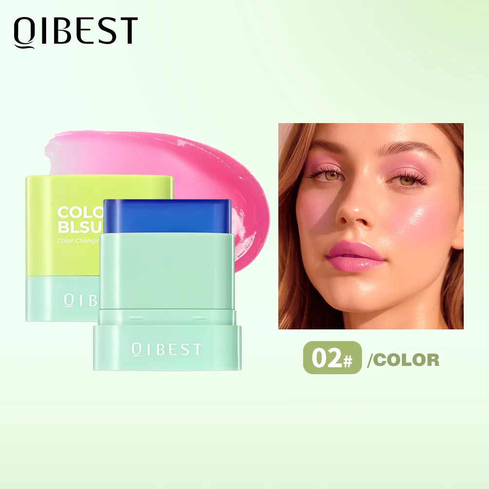 QIBEST 3 Colors Jelly Blush Stick Lip Balm Eyes 3-in-1 Multi-Use Matte Blush Moisturize Brighten Lipstick Watercolor Cosmetics