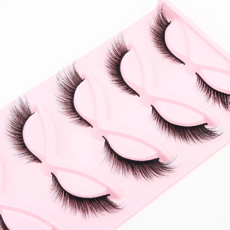 5 Pairs Fluffy False Eyealshes Fox Cat Eye Lashes Winged False Eyelashes Fox Eye Faux Mink Eyelashes Silk Lashes Makeup