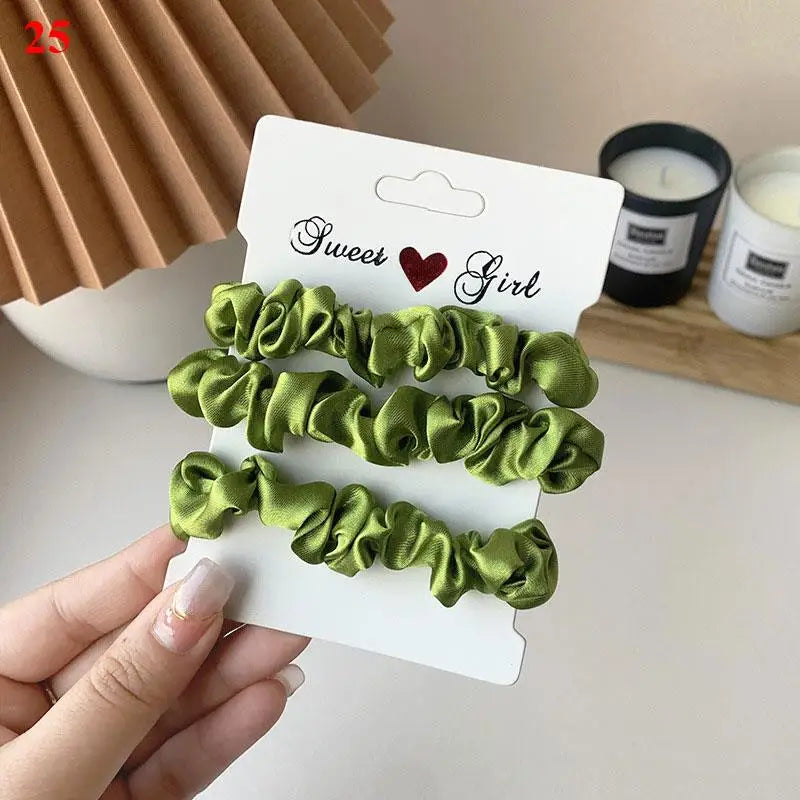 3Pcs/Set Smooth Silky Hair Scrunchies Women Ponytail Holders Rubber Bands Hair Ties Silk Satin Solid Color Small Intestine Ring