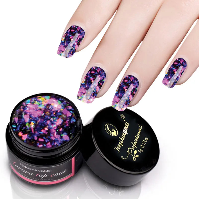 Aurora Glitter Gel Nail Polish 3D Non-Sticky Builder Gel Formula Long-Lasting Shine Soak Off UV/LED Cured Perfect for Manicures