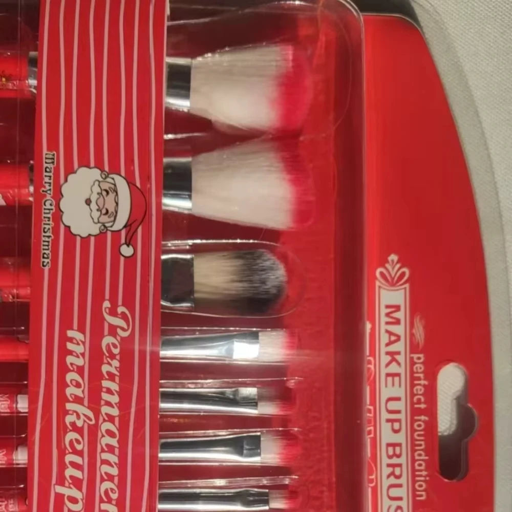 12PCS Christmas Makeup Brush Gift Set | Cute Santa & Kitty Cartoon Brushes for Women | Beginner-Friendly Holiday Beauty Kit