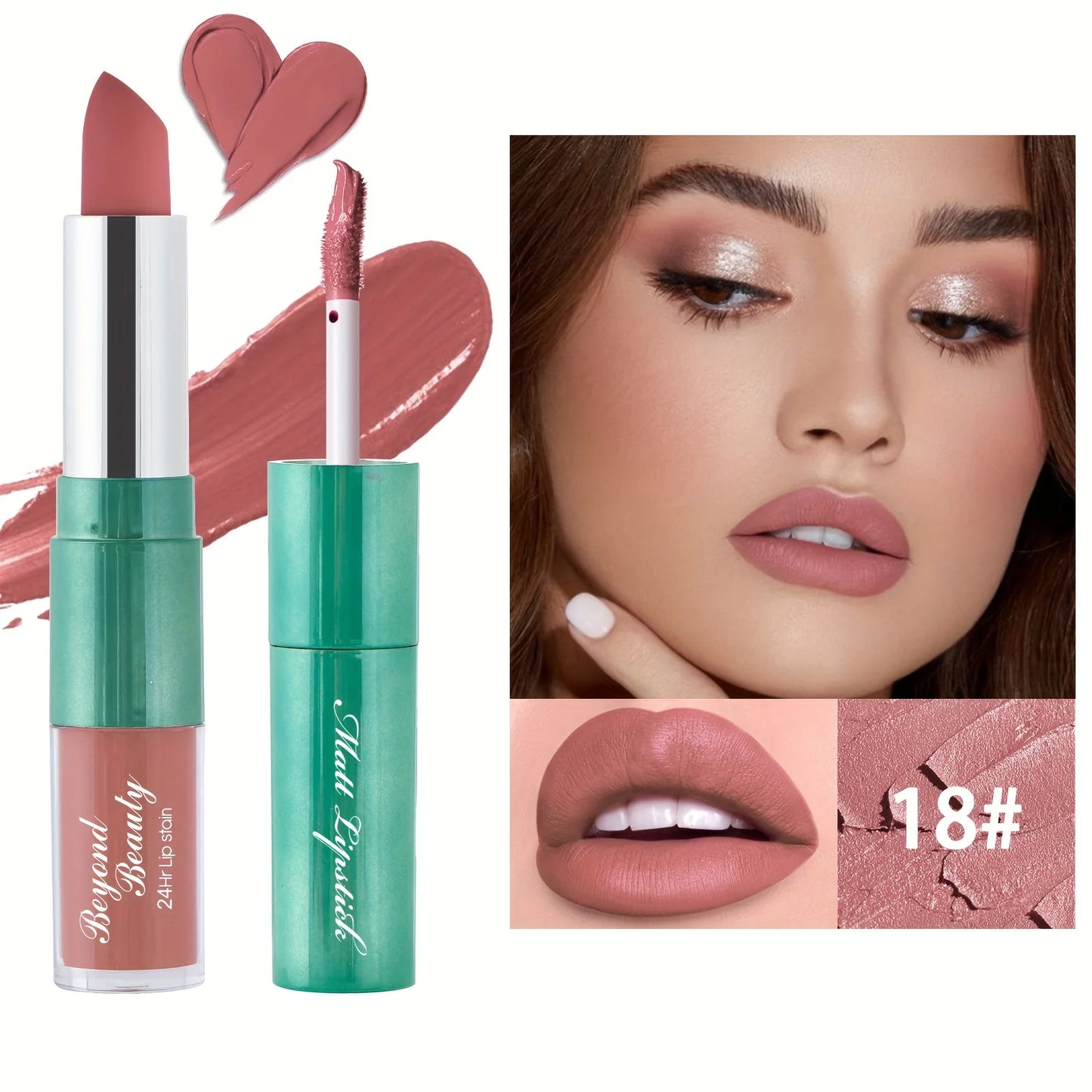 Dual Head Matte Velvety Finish Lipstick, Long Wear High Pigmented Not Sticky Cup Lip Gloss, Lip Stick + Liquid 2 IN 1