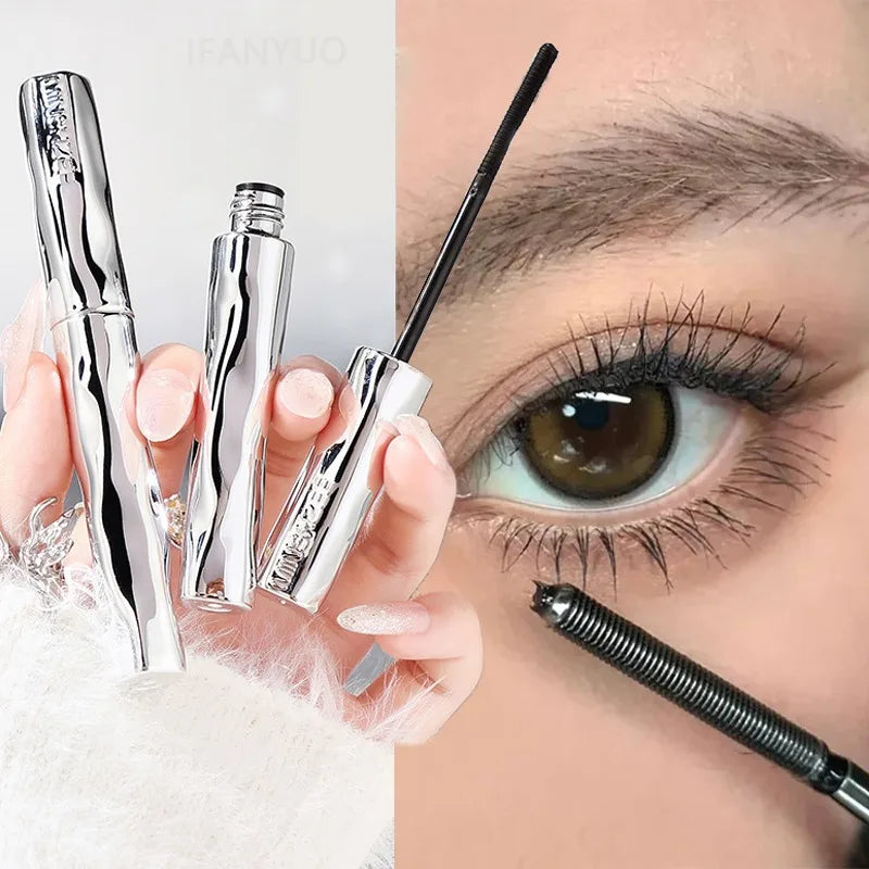 Steel Tube Mascara-Special Spiral Brush Waterproof Long Lasting Silk Fiber Mascara Keep Each Eyelash Curled for Long Time Makeup