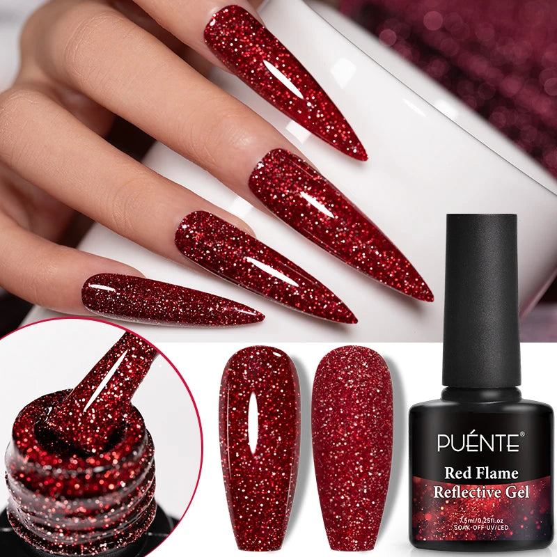 PUENTE 7.5ML Golden Gems Cat Magnetic Gel Nail Polish Pink Brown Blue Colors Golden Glitter Cat Eye Soak Off UV Nail Art Varnish