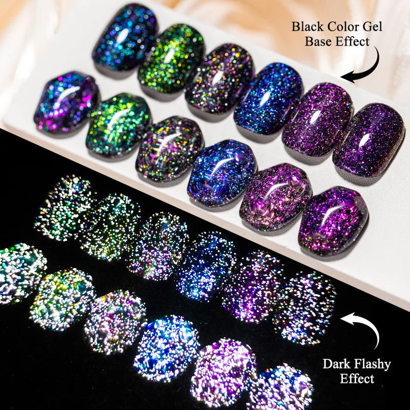 7ml MEET ACROSS Champagne Rainbow Reflective Glitter Gel Nail Polish Laser Sparkling Hybird Soak Off Nail Art UV LED Varnishes