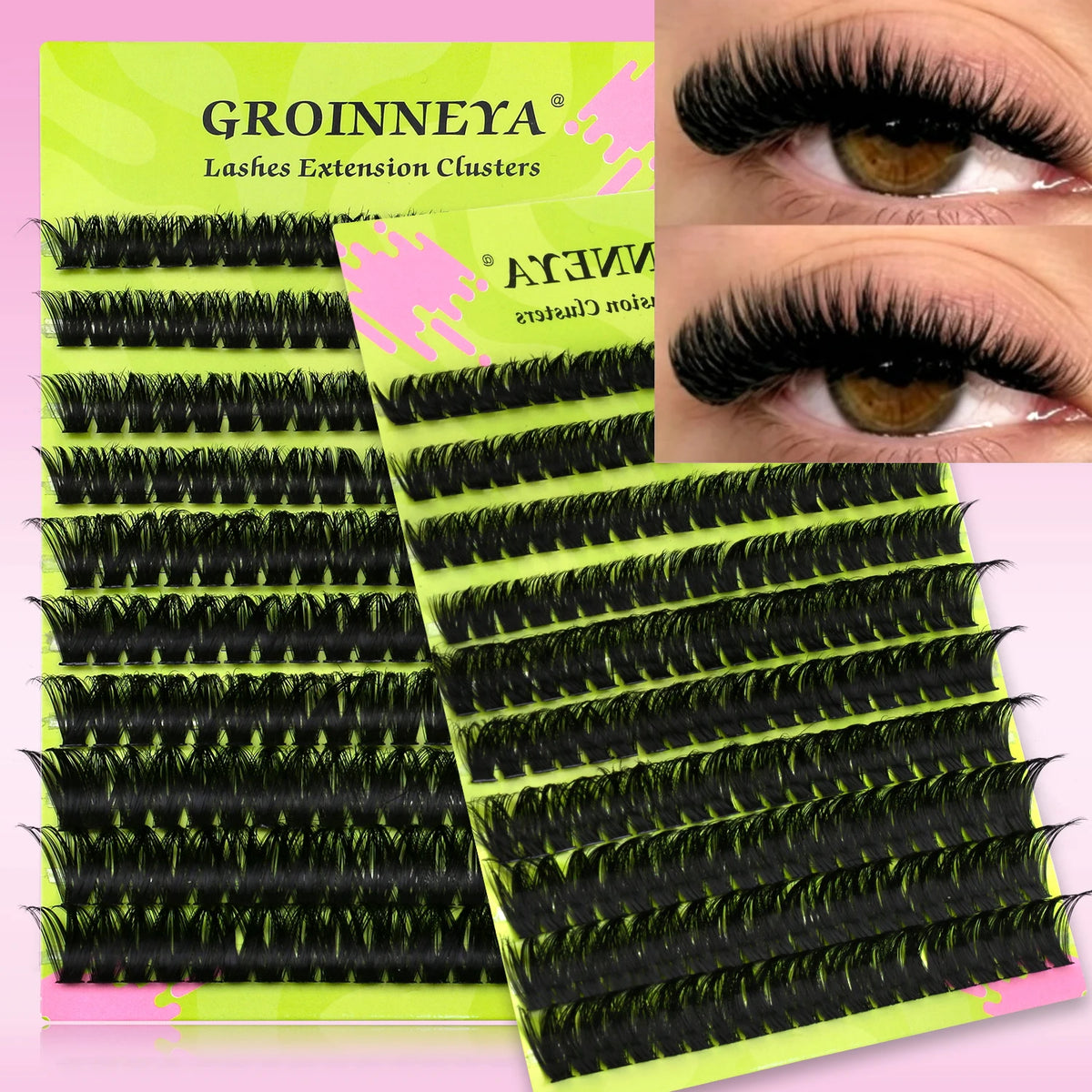 GROINNEYA Lashes Clusters 8-16mm Fluffy Volume Clusters Lashes 80D Faux Mink Eyelashes Cluster Natural Thick False Eyelashes