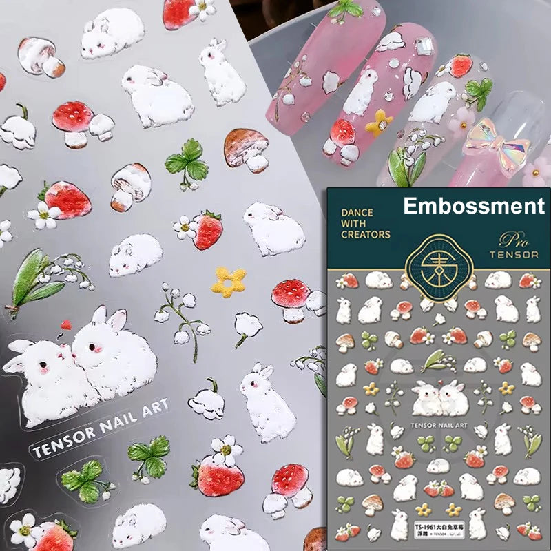 Lovely Cat Bunny Bowknot Poker Crown Lock Key Easter Eggs Love Cute Rabbit Mushroom Chick Flower Dog DIY Nail Art Stickers Decal