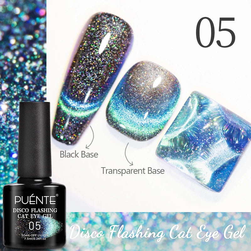 PUENTE 7.5ML Golden Gems Cat Magnetic Gel Nail Polish Pink Brown Blue Colors Golden Glitter Cat Eye Soak Off UV Nail Art Varnish