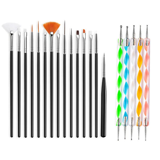 20/15pc Nails Art Brushes Set Manicure Liquid Powder Carving UV Nail Gel Polish Painting Pen Nail Acrylic Extension Builder Tool