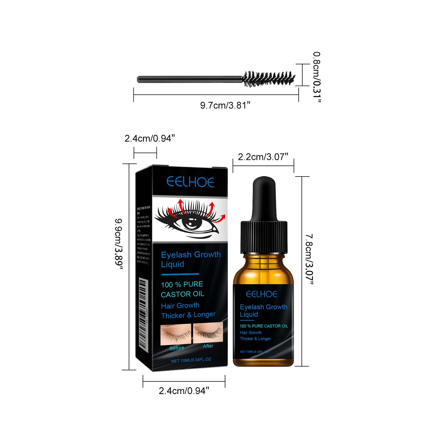 Castor Oil Eyelash Growth Serum With Brush Multipurpose Hair Eyebrow Eyelash Growth Thick Essence Nourishing Moisturize Liquid