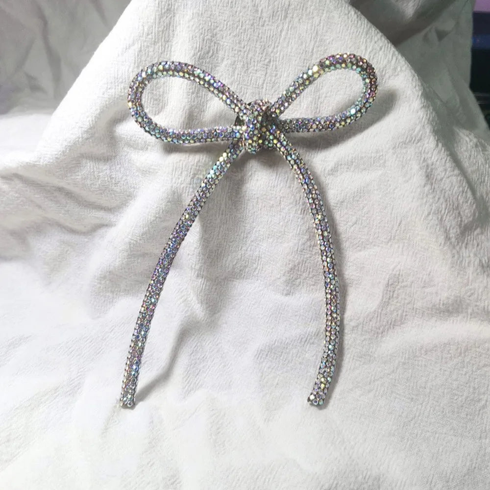 Elegant Vintage Bowknot Clips Crystal Rhinestone Hair Clip Ribbon Accessories Women