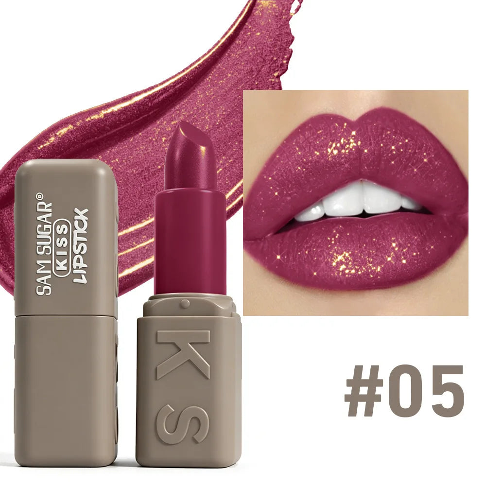 12 Colors Velvet Pearl Shimmer Lipstick, Metallic Sparkle Glitter Lip Makeup, Long Lasting Moisturizing Matte Lipstick