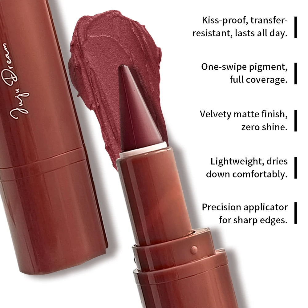 6pcs Matte Velvet 2-in-1 Cone-Shaped Tip Lipstick & Lip Liner Set - Long-Lasting Waterproof Gradient Effect Dual-Use Lip Gloss