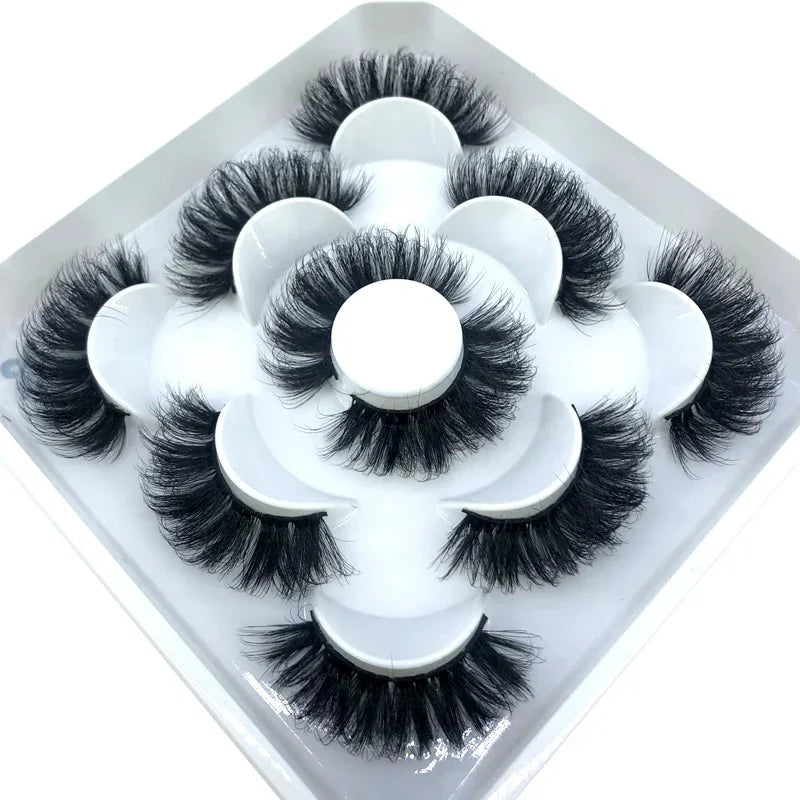 AMSDCN 5 Pairs 3d Mink Dramatic Volume Lashes Bulk Faux Thick Long Wispy Natural Mink Lashes Pack Short Wholesales Natural False