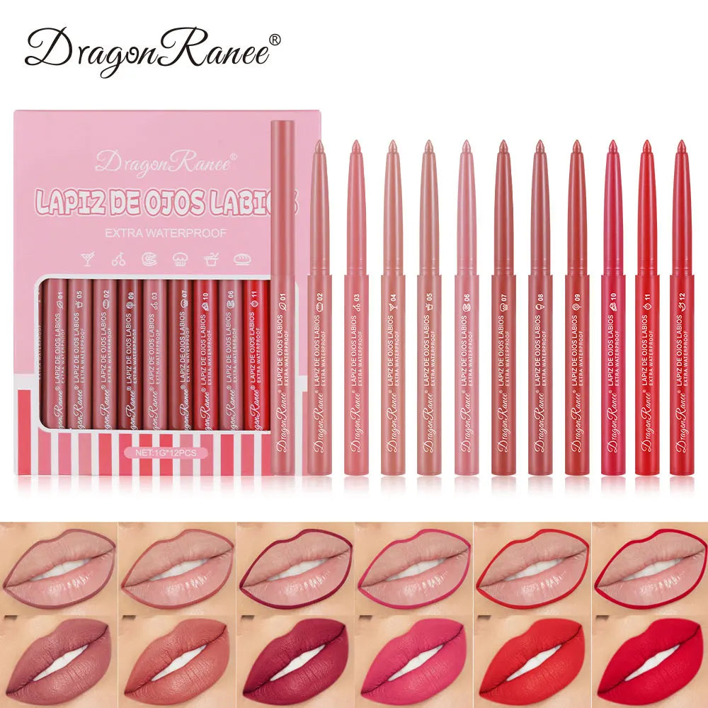 Twelve lip liner pencil case outlines the full lip shape, rich colors, waterproof, durable matt, daily versatile lip liner penci