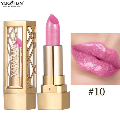 12 Color Gold Tube Lipstick Matte Pearlescent Glitter Shiny Velvet Lipsticks Red Brown Waterproof Lasting Solid Lip Gloss Makeup