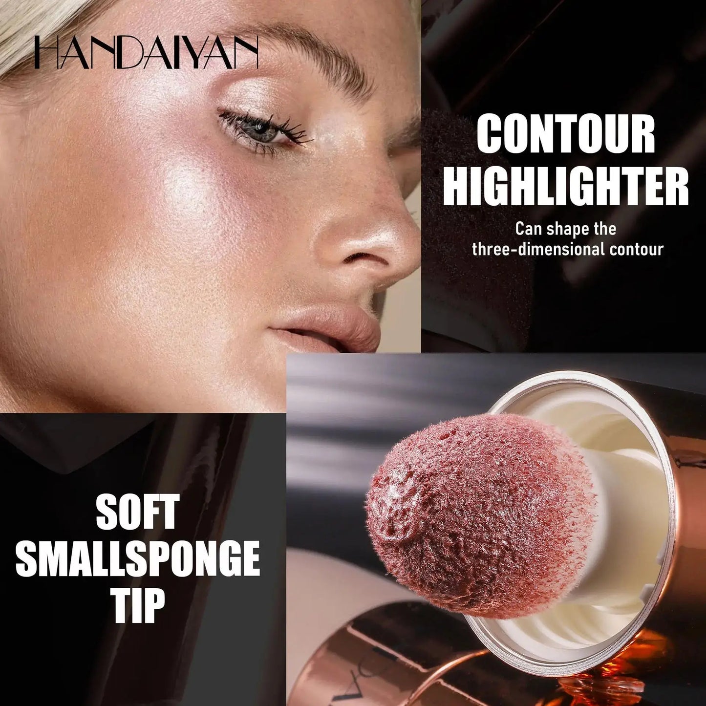 Liquid Highlighter Stick Rose Glow 3D Contour Effect Long Lasting Face Body Makeup Soft Sponge Tip Easy Apply
